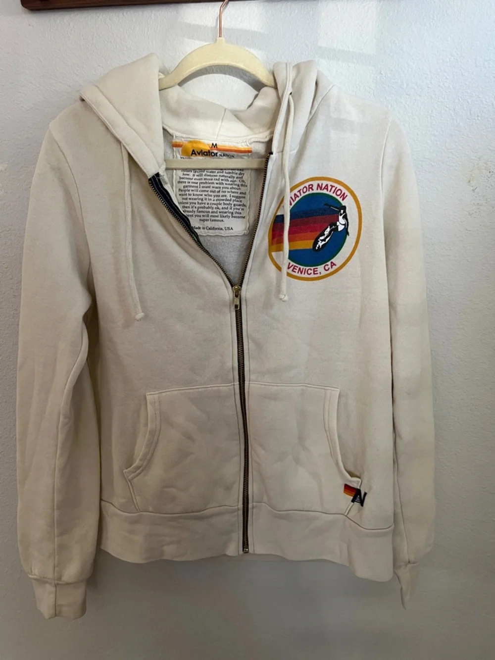Aviator Nation vintage white Sweatpants & zip hoodie set with Rainbow 'A' Logo - Picture 6 of 14